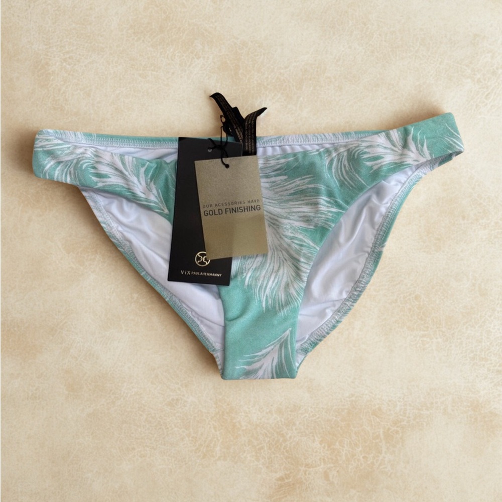 Vix Women's Bikini Bottom - Mint Green with White Feather Pattern